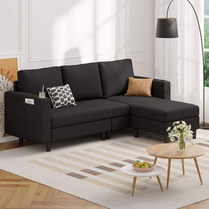 78" L-Shaped Linen Upholstered Sectional Sofa 3-Seat Convertible Couch