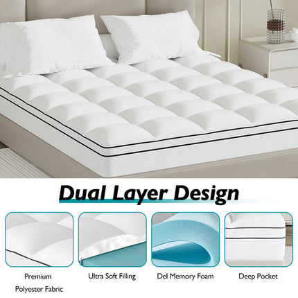 Full-Size Memory Foam Mattress Topper 4" Dual-Layer