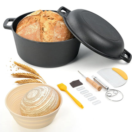 6.5QT Pre-Seasoned Cast Iron Dutch Oven Dual Handles Oven-Safe