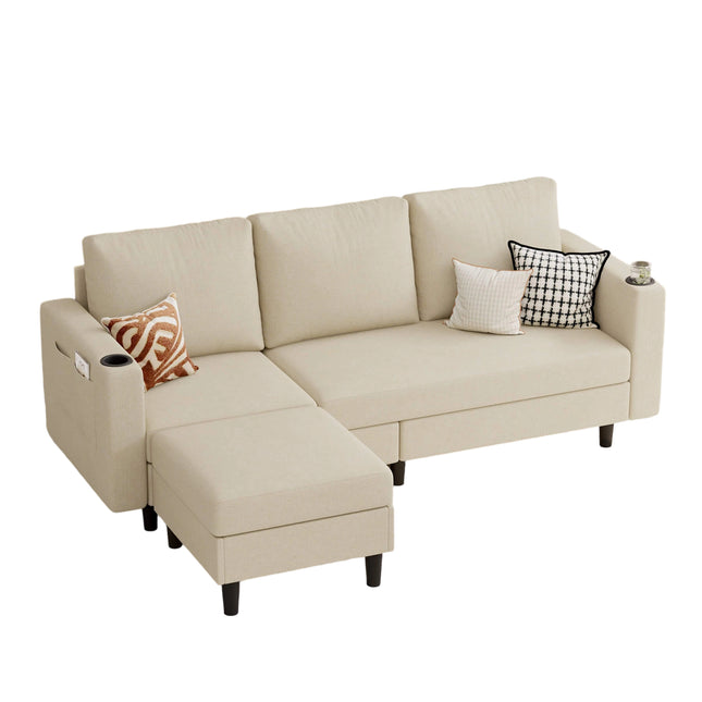 78" L-Shaped Linen Upholstered Sectional Sofa 3-Seat Convertible Couch