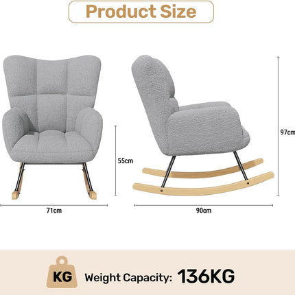 Lambswool Rocking Chair with High Backrest Armrest