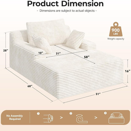 51'' Oversized Indoor Corduroy Sleeper Cloud Couch with 2pcs Pillows