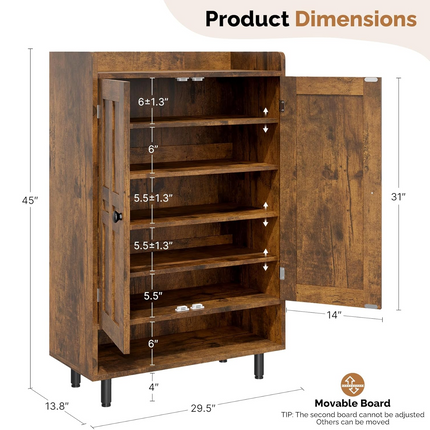 Farmhouse Shoe Cabinet with Adjustable Shelves Entrance Shoe Rack