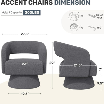 Modern Teddy Barrel Chairs Swivel Accent Chair Set of 2