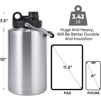 128oz Stainless Steel Insulated Gallon Water Bottle Leak-Proof Sweat-Free