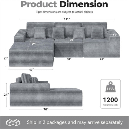 Modular Upholstered Sectional Cloud Couches with L Shaped Chaise