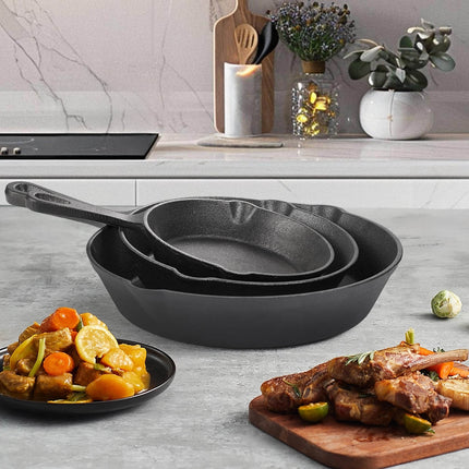 Cast Iron Skillet 3 Pieces Cast Iron Set (Black)