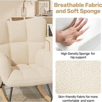 Lambswool Rocking Chair with High Backrest Armrest