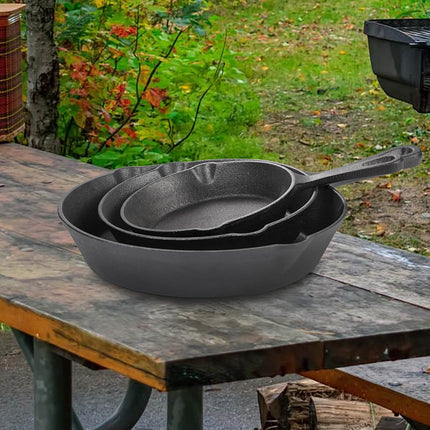 Cast Iron Skillet 3 Pieces Cast Iron Set (Black)