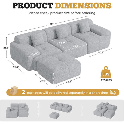 122" Modern Chenille L Shaped Modular Sectional Sofa Cloud Couch