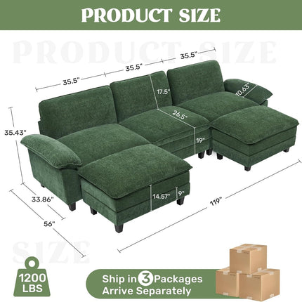 118" Modular Comfy Cloud Sectional Sofa