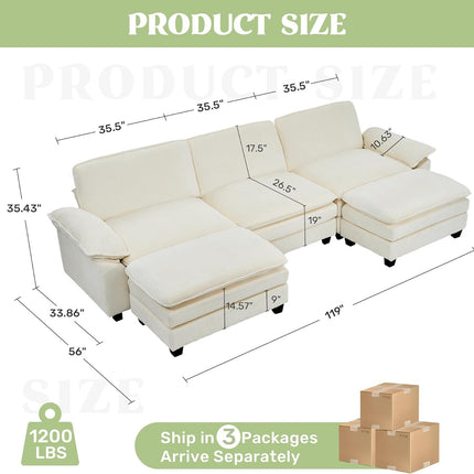 118" Modular Comfy Cloud Sectional Sofa
