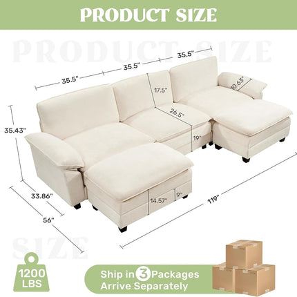 118" Modular Comfy Cloud Sectional Sofa