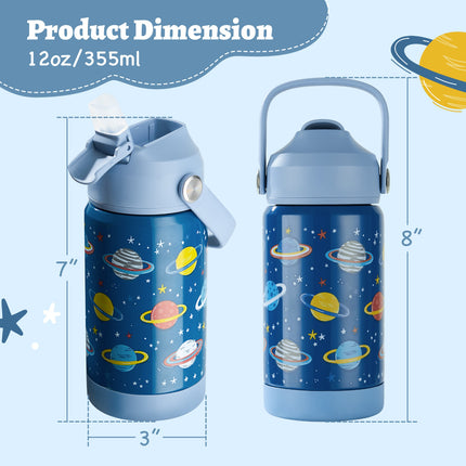 Stainless Steel Kids Insulated Bottles 2-Pack, Leak-Proof with Straw