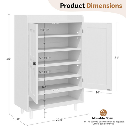 Farmhouse Shoe Cabinet with Adjustable Shelves Entrance Shoe Rack