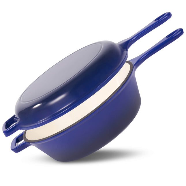 Enameled Cast Iron Skillets and Dutch Oven 2-in-1 Cooking Set
