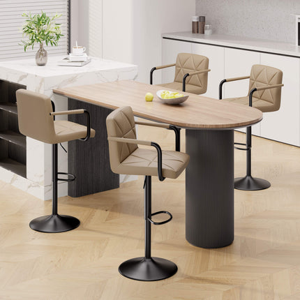 Modern PU Leather Adjustable Swivel Bar Chairs with Armrests Set of 4
