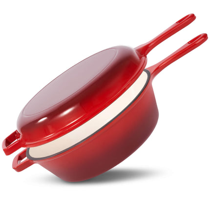 Enameled Cast Iron Skillets and Dutch Oven 2-in-1 Cooking Set