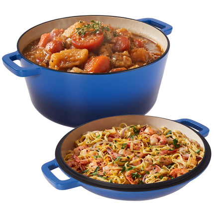 Enamelled Cast Iron Dutch Oven Casserole Pot 2 in 1 Cooking Set