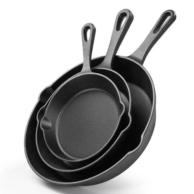 Cast Iron Skillet 3 Pieces Cast Iron Set (Black)