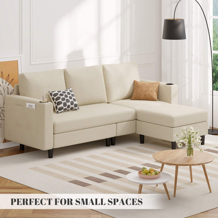 78" L-Shaped Linen Upholstered Sectional Sofa 3-Seat Convertible Couch