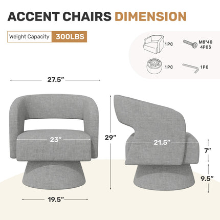 Modern Chenille Barrel Chairs Swivel Accent Chair Set of 2
