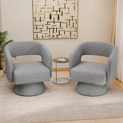 Modern Chenille Barrel Chairs Swivel Accent Chair Set of 2