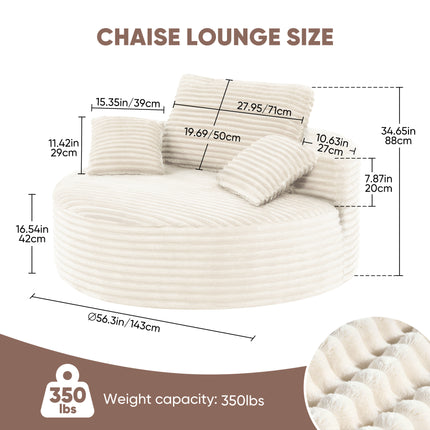 56.3" Oversized Round Chaise Lounge Sofa