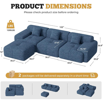 122" Modern Chenille L Shaped Modular Sectional Sofa Cloud Couch