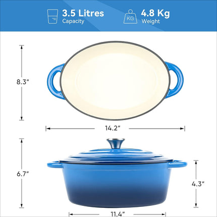 Oval Cast Iron Dutch Oven Pot 4.5 Quart Enameled Pot