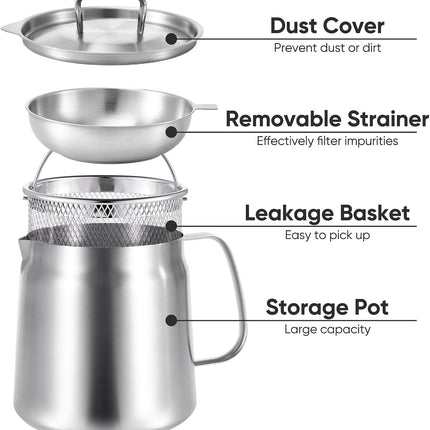 68oz 304 Stainless Steel Oil Container Cooking Oil Filter Pot