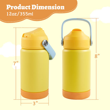 Stainless Steel Kids Insulated Bottles 2-Pack, Leak-Proof with Straw