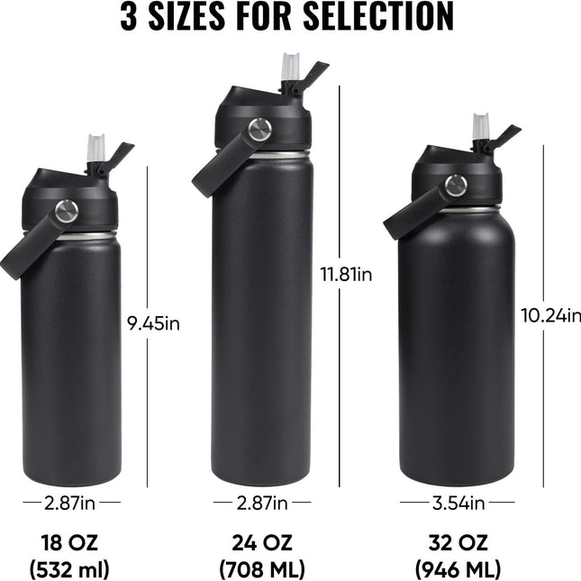 18oz Stainless Steel Insulated Bottle – Wide Mouth Leak-Proof with Straw