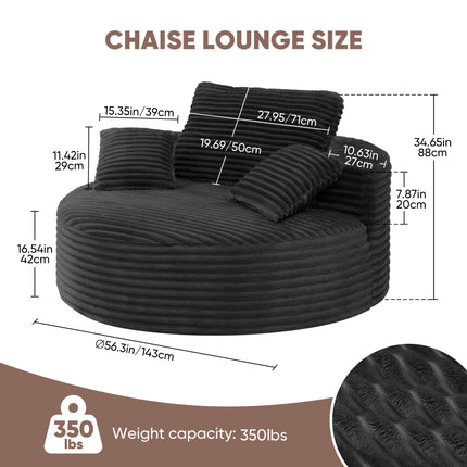 56.3" Oversized Round Chaise Lounge Sofa