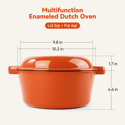 Enamelled Cast Iron Dutch Oven Casserole Pot 2 in 1 Cooking Set