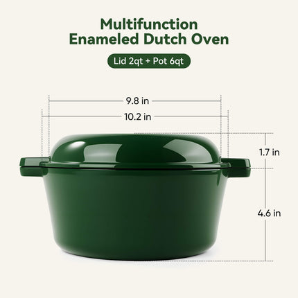 Enamelled Cast Iron Dutch Oven Casserole Pot 2 in 1 Cooking Set