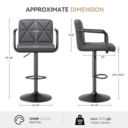 Modern PU Leather Adjustable Swivel Bar Chairs with Armrests Set of 4