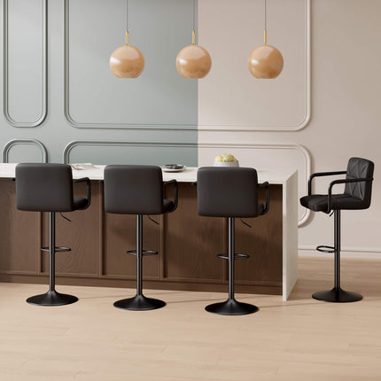 Modern PU Leather Adjustable Swivel Bar Chairs with Armrests Set of 4