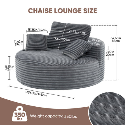 56.3" Oversized Round Chaise Lounge Sofa