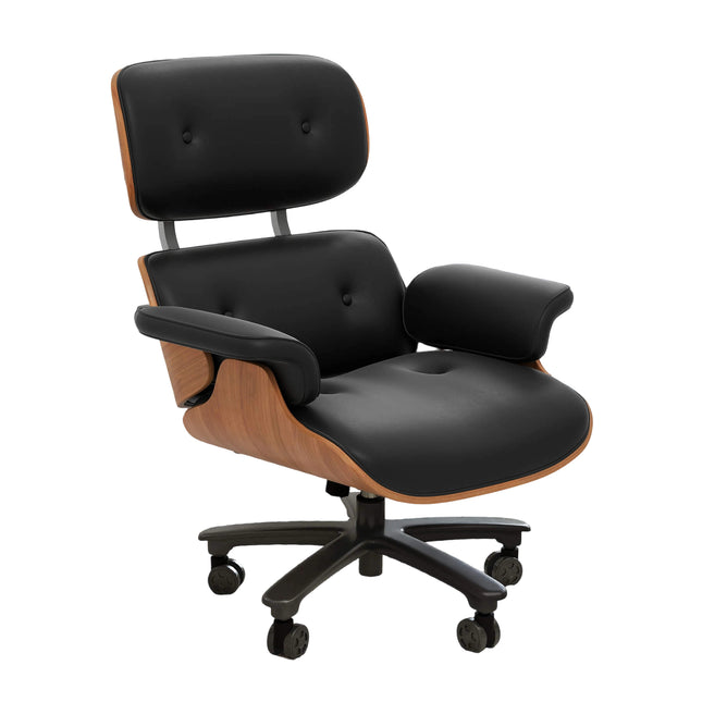 Genuine Leather Swivel Office Chair with Solid Wood