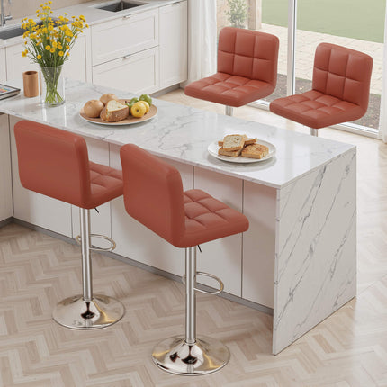 Modern PU Leather Adjustable Bar Stools Set of 4