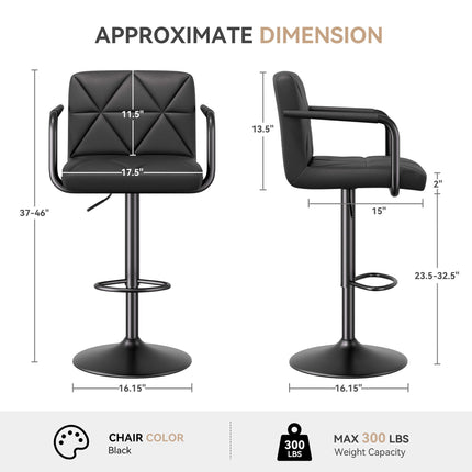 Modern PU Leather Adjustable Swivel Bar Chairs with Armrests Set of 4