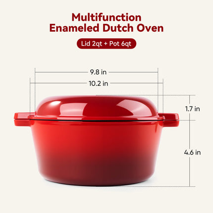 Enamelled Cast Iron Dutch Oven Casserole Pot 2 in 1 Cooking Set