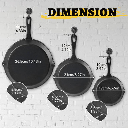 Cast Iron Skillet 3 Pieces Cast Iron Set (Black)