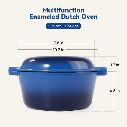 Enamelled Cast Iron Dutch Oven Casserole Pot 2 in 1 Cooking Set