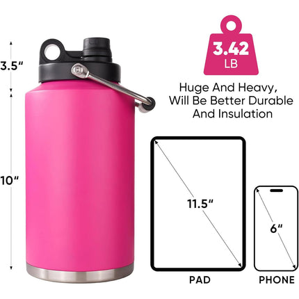 128oz Stainless Steel Insulated Gallon Water Bottle Leak-Proof Sweat-Free