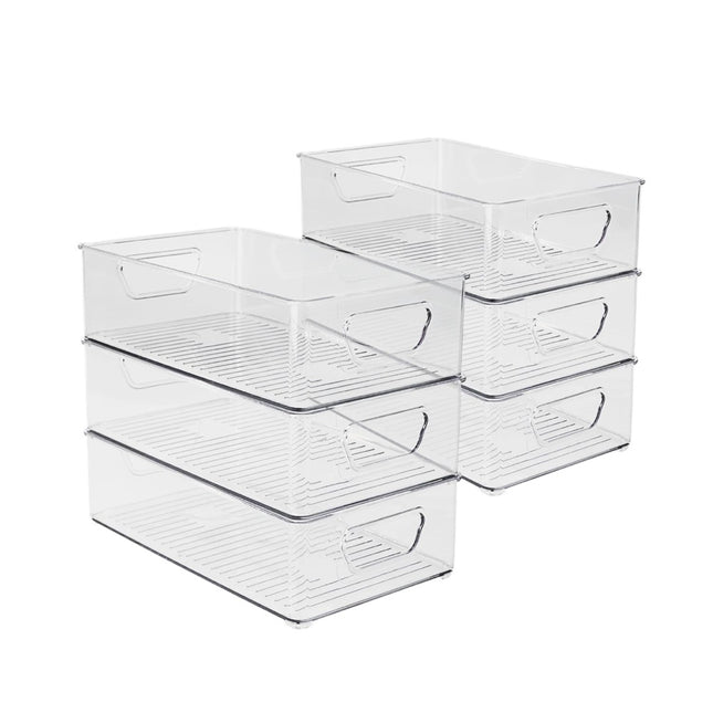 6-Pack Transparent Stackable Kitchen Organizer Fridge & Pantry Storage Bins