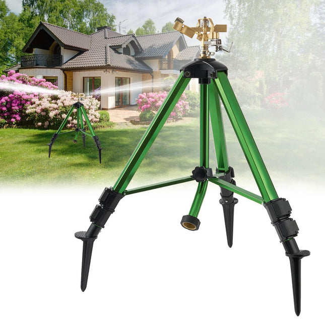 Heavy-Duty Brass Tripod Sprinkler – 360° Irrigation Flip Lock Legs