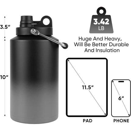 128oz Stainless Steel Insulated Gallon Water Bottle Leak-Proof Sweat-Free