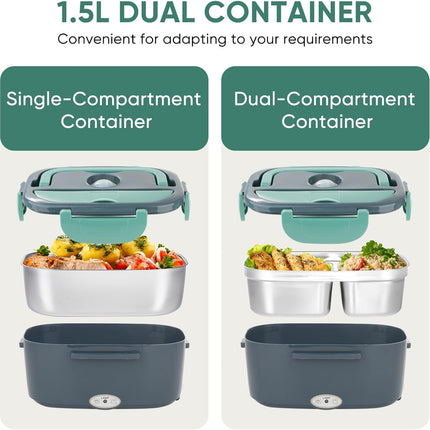 80W Heated Lunch Box Dual Stainless Steel Containers Insulated Bag